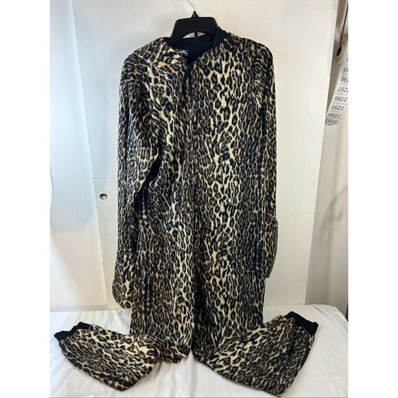 Nick Nora XL pajamas Cheetah Leopard Cat brown black zipper suit hooded - Picture 2 of 7